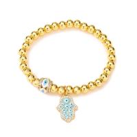 Evil Eye Jewelry Bracelet Brass Evil Eye Hamsa real gold plated micro pave cubic zirconia & for woman & enamel nickel lead & cadmium free Length Approx 6.7 Inch Sold By PC