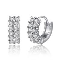 Brass Huggie Hoop Earring silver color plated for woman & with rhinestone nickel lead & cadmium free Sold By Pair