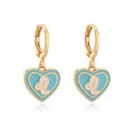 Huggie Hoop Drop Earring Brass Heart 18K gold plated for woman & enamel nickel lead & cadmium free Sold By Pair