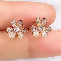 Cubic Zirconia Micro Pave Brass Earring, Flower, gold color plated, micro pave cubic zirconia & for woman, 10mm, Sold By Pair