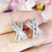 Brass Stud Earring platinum color plated for woman & with rhinestone Sold By Pair