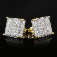 Cubic Zirconia Micro Pave Brass Earring Square plated micro pave cubic zirconia & for woman 10mm Sold By Pair