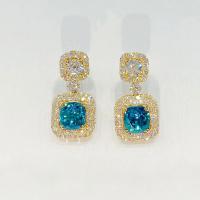 Cubic Zirconia Micro Pave Brass Earring Square gold color plated micro pave cubic zirconia & for woman skyblue 13mm Sold By Pair