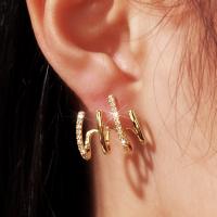 Boucles d'oreilles en laiton zircon cubique pavent, Placage de couleur d'or, pavé de micro zircon & pour femme, 18mm, Vendu par paire