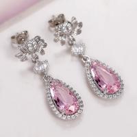 Cubic Zirconia Micro Pave Brass Earring Teardrop platinum color plated micro pave cubic zirconia & for woman Sold By Pair