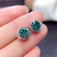 Cubic Zirconia Micro Pave Brass Earring, platinum color plated, micro pave cubic zirconia & for woman, green, 8mm, Sold By Pair