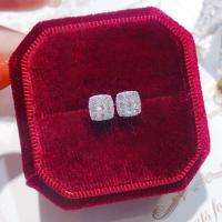 Cubic Zirconia Micro Pave Brass Earring, Square, platinum color plated, micro pave cubic zirconia & for woman, 9x9mm, Sold By Pair