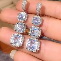 Cubic Zirconia Micro Pave Brass Earring platinum color plated micro pave cubic zirconia & for woman 31mm Sold By Pair