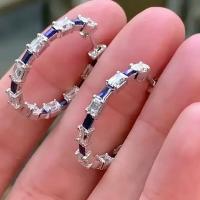 Cubic Zirconia Micro Pave Brass Earring platinum color plated micro pave cubic zirconia & for woman blue 31mm Sold By Pair