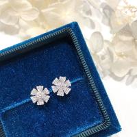 Cubic Zirconia Micro Pave Brass Earring Flower platinum color plated micro pave cubic zirconia & for woman 13mm Sold By Pair