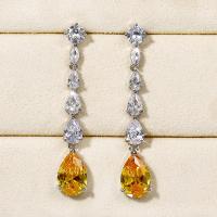 Cubic Zirconia Micro Pave Brass Earring platinum color plated micro pave cubic zirconia & for woman yellow Sold By Pair