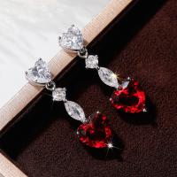 Cubic Zirconia Micro Pave Brass Earring platinum color plated micro pave cubic zirconia & for woman 34mm Sold By Pair