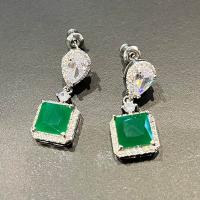 Cubic Zirconia Micro Pave Brass Earring platinum color plated micro pave cubic zirconia & for woman green Sold By Pair