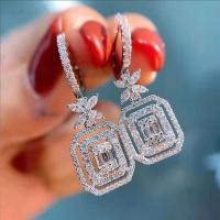 Cubic Zirconia Micro Pave Brass Earring platinum color plated micro pave cubic zirconia & for woman green Sold By Pair