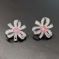 Cubic Zirconia Micro Pave Brass Earring, Flower, platinum color plated, micro pave cubic zirconia & for woman, 22mm, Sold By Pair