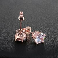 Cubic Zirconia Micro Pave Brass Earring rose gold color plated micro pave cubic zirconia & for woman 9mm Sold By Pair
