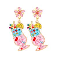 Rhinestone Earring Zinc Alloy gold color plated for woman & enamel & with rhinestone multi-colored Sold By Pair