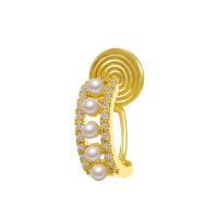 Brass Drop Earring with ABS Plastic Pearl plated fashion jewelry & for woman & with rhinestone 14mm Sold By PC