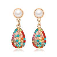 Rhinestone Earring Zinc Alloy with ABS Plastic Pearl gold color plated fashion jewelry & for woman & with rhinestone multi-colored Sold By Pair
