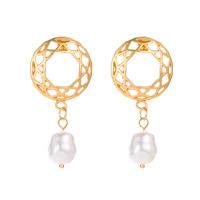 Zinc Alloy Drop Earrings with ABS Plastic Pearl gold color plated fashion jewelry & for woman golden 45mm Sold By Pair