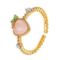 Cats Eye Finger Ring Brass with Cats Eye gold color plated fashion jewelry & for woman & with rhinestone 20mm Sold By PC