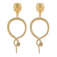 Boucles d'oreilles en alliage de zinc, serpent, Placage de couleur d'or, bijoux de mode & pour femme, doré, 75x30mm, Vendu par paire