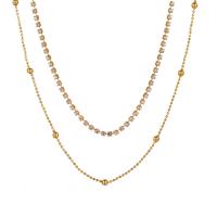 Colar de Multi camada da forma, liga de zinco, with 6.5cm extender chain, cromado de cor dourada, 2 peças & joias de moda & para mulher & com strass, dourado, comprimento 56 cm, vendido por Defina