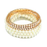 Bracelet en alliage de zinc, avec Plastique ABS perle, Placage de couleur d'or, 6 pièces & bijoux de mode & pour femme & avec strass, multicolore, Vendu par fixé