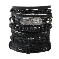 Wrap Bracelet Cowhide with PU Leather & Zinc Alloy 6 pieces & fashion jewelry & Unisex black 180mm Sold By Set