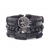 Wrap Bracelet Cowhide with Wood & Zinc Alloy three pieces & fashion jewelry & Unisex Sold By Set