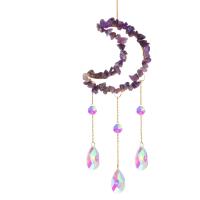 Hanging Ornaments, Crystal, with Natural Stone & Iron, Moon, gold color plated, different materials for choice & faceted, more colors for choice, Length:Approx 45 cm, Sold By PC