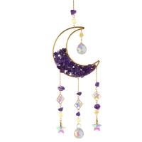 Hanging Ornaments Crystal with Natural Stone & Iron Moon gold color plated & faceted Length Approx 45 cm Sold By PC