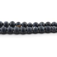 Natürliche Streifen Achat Perlen, rund, poliert, DIY & verschiedene Größen vorhanden & satiniert, schwarz, verkauft per ca. 38 cm Strang