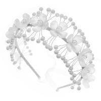 Hair Bands, Acrylic, with brass wire & Plastic Pearl, Flower, silver color plated, for children, silver color, 125x55mm, Sold By PC