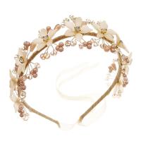 Hair Bands, Acrylic, with brass wire & Crystal & Plastic Pearl, Flower, gold color plated, for woman & with rhinestone, golden, 125x45mm, Sold By PC