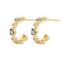 Evil Eye Earrings, Brass, real gold plated, micro pave cubic zirconia & for woman & enamel, more colors for choice, nickel, lead & cadmium free, 14.50x3.80mm, Sold By Pair