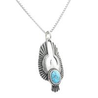 Titanium Steel Necklace, with turquoise, Eagle, polished, fashion jewelry & different styles for choice & for man, silver color, 33mm, Length:Approx 23.62 Inch, Sold By PC