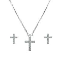 Cubic Zirconia Micro Pave Brass Jewelry Sets Stud Earring & necklace with 2inch extender chain Cross plated 2 pieces & micro pave cubic zirconia & for woman nickel lead & cadmium free 13mm 8*11mm Length Approx 15.7 Inch Sold By Set