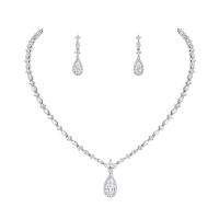 Cubic Zirconia Micro Pave Brass Jewelry Sets Stud Earring & necklace plated 2 pieces & micro pave cubic zirconia & for woman nickel lead & cadmium free Length Approx 16.5 Inch Sold By Set