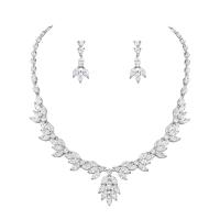 Cubic Zirconia Micro Pave Brass Jewelry Sets Stud Earring & necklace 2 pieces & micro pave cubic zirconia & for woman nickel lead & cadmium free Length Approx 16.69 Inch Sold By Set