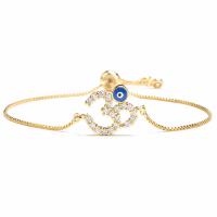 Bracelet Evil Eye bijoux, laiton, numéro, Placage de couleur d'or, Réglable & pavé de micro zircon & pour femme & émail, Or, 21x15mm, Vendu par PC