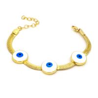Bracelet Evil Eye bijoux, laiton, Placage de couleur d'or, styles différents pour le choix & pavé de micro zircon & pour femme & émail, plus de couleurs à choisir, 220mm, Vendu par PC