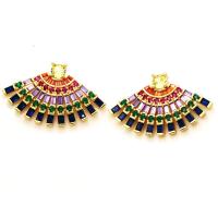 Cubic Zirconia Micro Pave Brass Earring gold color plated & micro pave cubic zirconia & for woman & enamel multi-colored Sold By Pair
