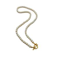 Freshwater Pearl Mässing Chain Necklace, med Freshwater Pearl, guldfärg pläterade, för kvinna, ursprungliga färgen, 390mm, Säljs av PC