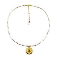 Freshwater Pearl Brass Necklace with Freshwater Pearl & Crystal gold color plated micro pave cubic zirconia & for woman 470mm Sold By PC