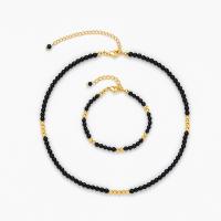 Natural Gemstone Necklace, Brass, with Obsidian, gold color plated, different styles for choice & for woman, black, 485mm, Sold By PC