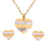Shell Smykke sæt, ørering & halskæde, Titanium Stål, med Shell, Heart, guldfarve belagt, for kvinde, guld, 12x11mm, Solgt af PC