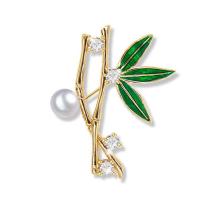 Rhinestone Brooch Zinc Alloy with Plastic Pearl Bamboo gold color plated for woman & enamel & with rhinestone Sold By PC