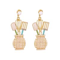 Rhinestone Earring, Tibetan Style, with Plastic Pearl, gold color plated, for woman & with rhinestone, more colors for choice, 24x56mm, Sold By Pair