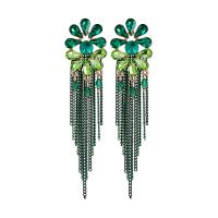 Fashion Fringe Earrings, Tibetan Style, gold color plated, for woman & with rhinestone, green, 25x105mm, Sold By Pair